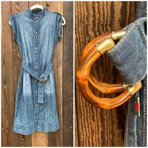 Authentic Gucci Y2K Era Denim Chambray Belted Dress Size 40
